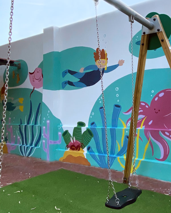 mural completo diseñado para torre la sal pintado para decorar zona infantil