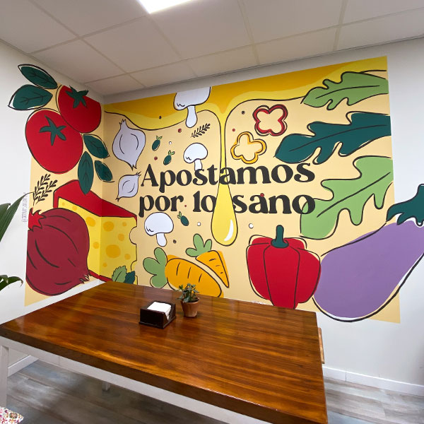 mural de decoración interior para pizzería en valencia por amuralarte